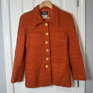 BERGDORF GOODMAN IMPASSE Metallic Tweed Jacket Blazer Orange Women's 4 Gold Wool